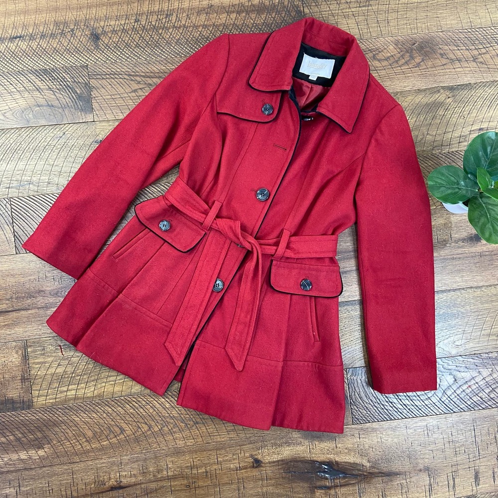 LAUNDRY by Shelli Segal 14 Plus size Womens Red Wool Trench Belted Coat